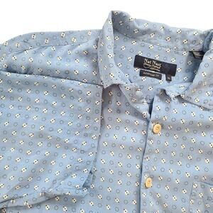 Nat Nast American Fit Shirt Mens XL 100% Silk Short Sleeve Button Down Blue Golf